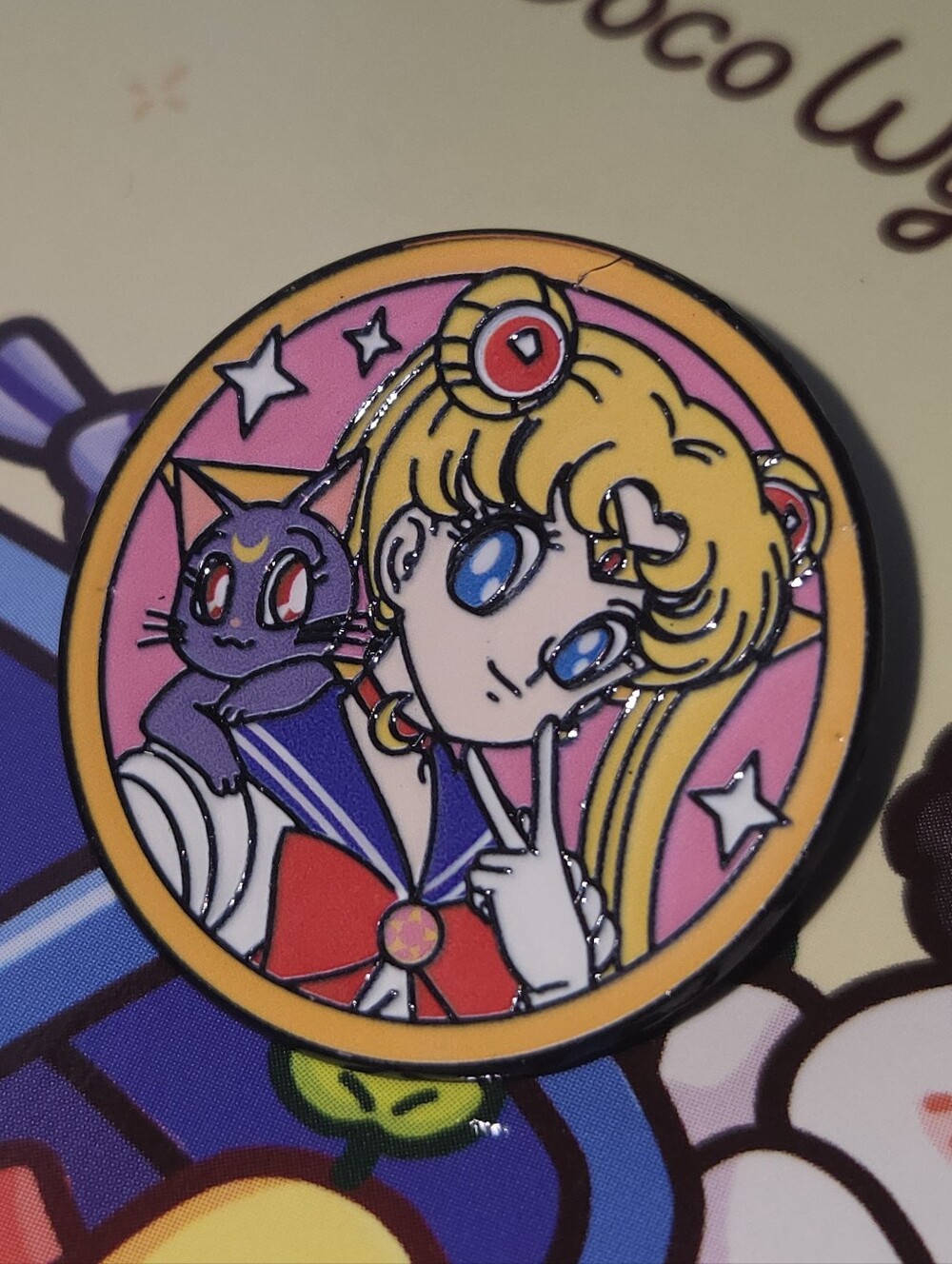 Sailor-Inspired Pink & Yellow Cat Enamel Pin